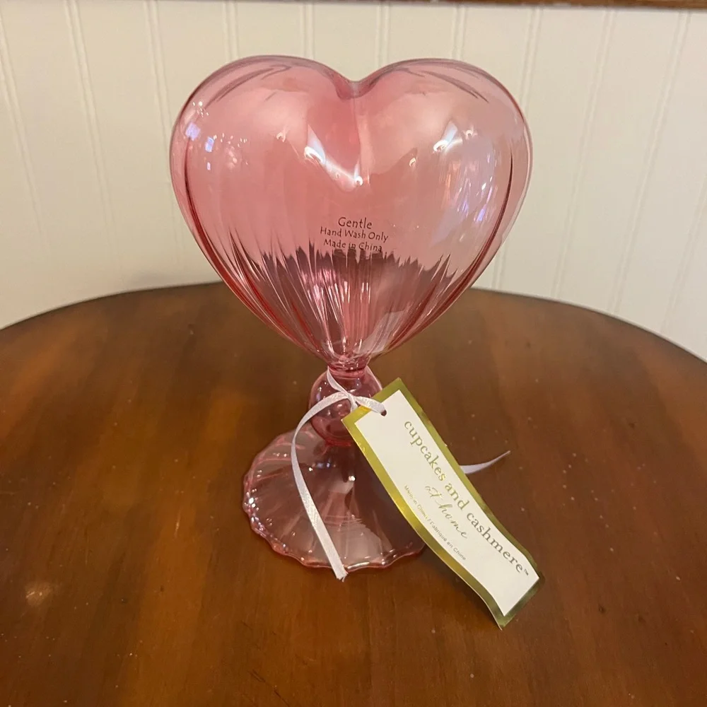 Cupcakes & Cashmere PINK Glass Heart Vase Valentines